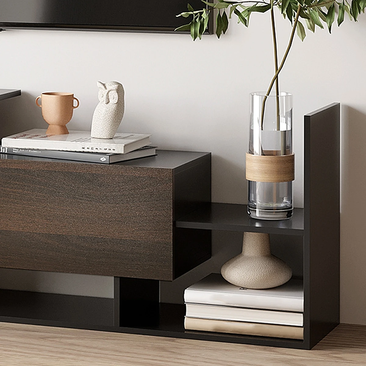 HOMCOM TV Cabinet Open Shelves Concealed Storage Living Room by Homcom