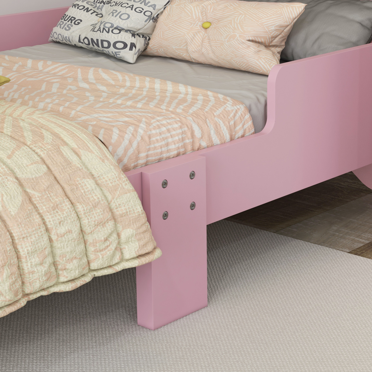 ZONEKIZ Toddler Bed Frame Cat Design Kids Bed with Guardrails - Pink - from ZONEKIZ