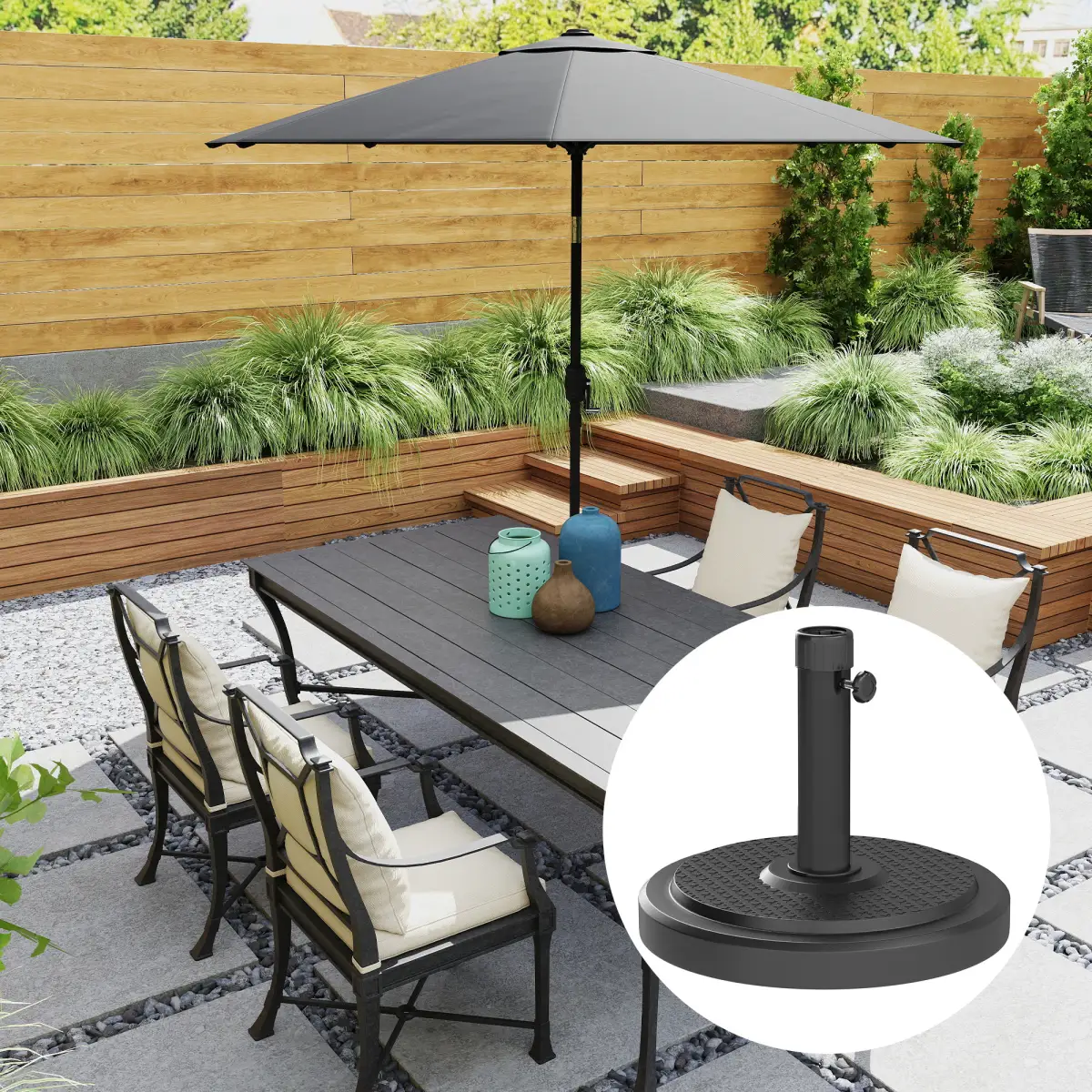 Outsunny Outsunny 22kg Garden Parasol Base, Round HDPE Sun Umbrella Base, Black - Parasol