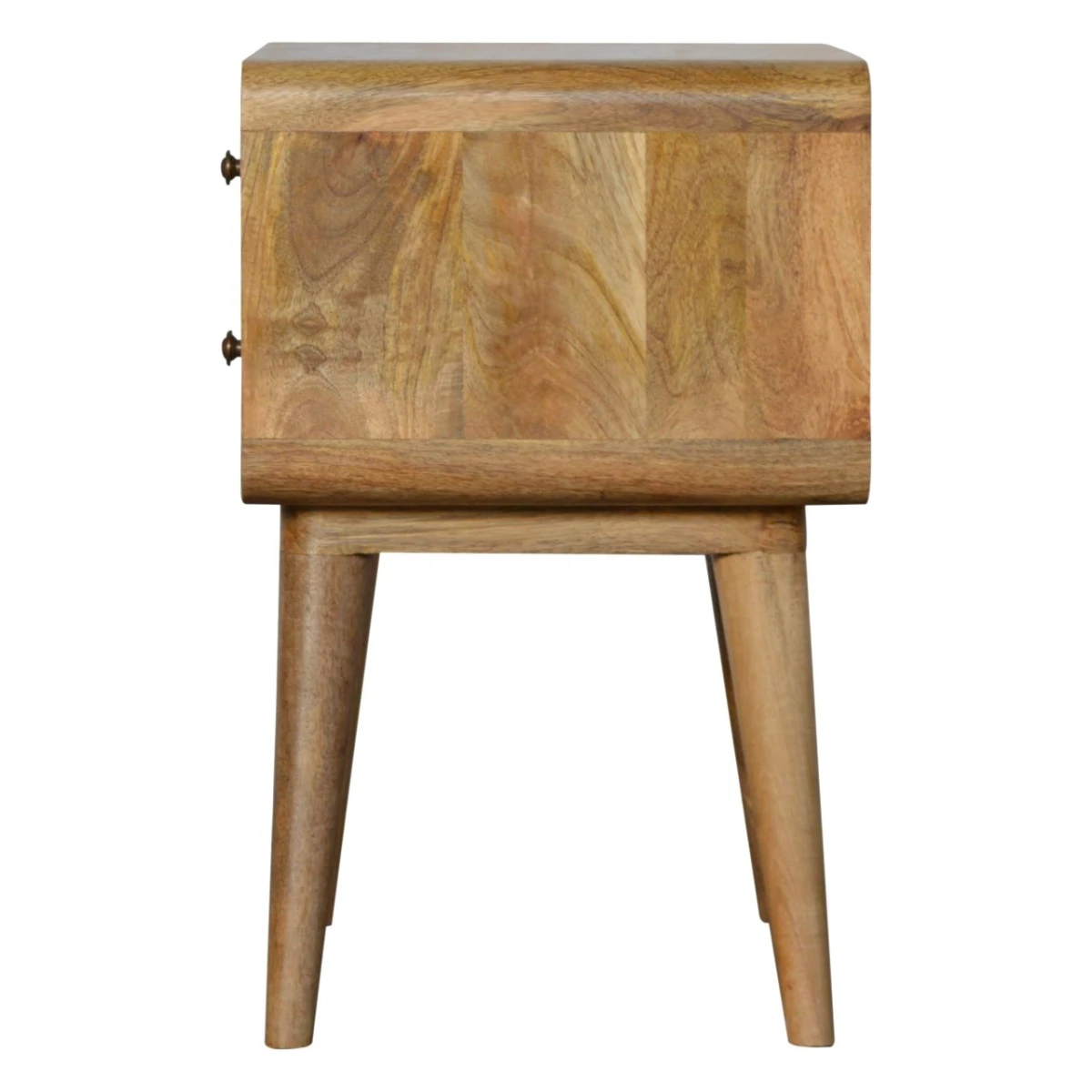 Artisan Furniture Artisan Bedside Table Solid Mango Wood Curved Edges Oak Finish Compact Size Two Drawer Nightstand For Bedroom - Bedside Table