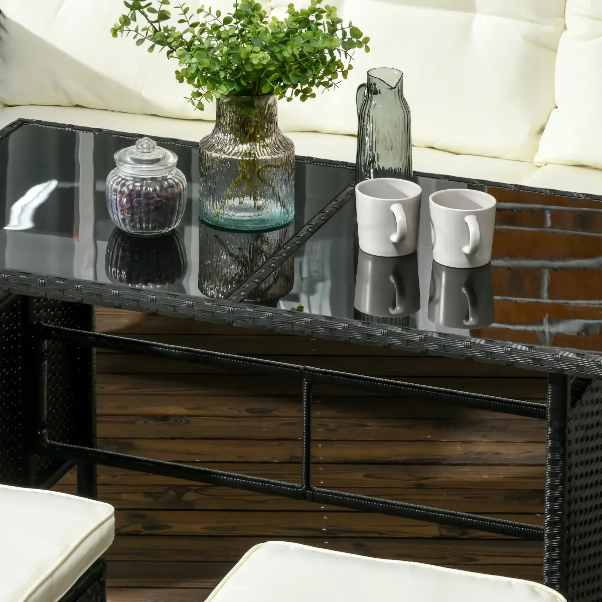 Outsunny Outsunny Rattan Garden Furniture Sofa Set, 2 Armchairs 2 Footstools Table White - Garden Set
