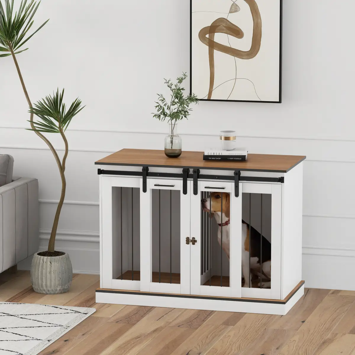 PawHut Dog Crate Furniture for Large Dogs, Double Dog Cage for Small Dogs, White - Dog Crate