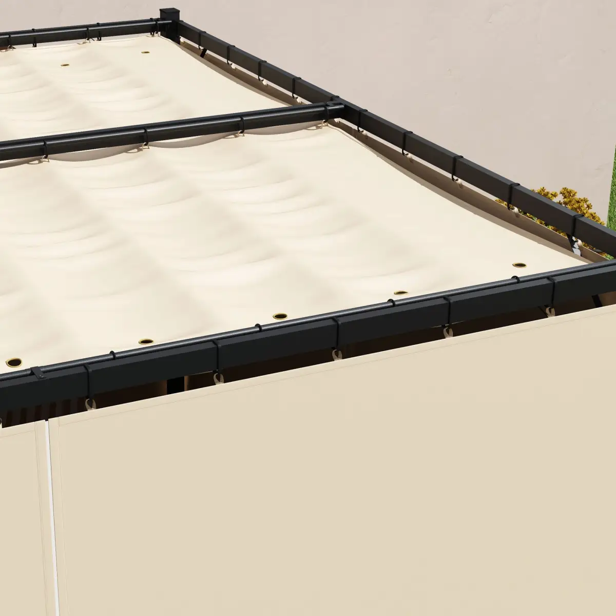 Outsunny Outsunny 3 x 3(m) Pergola with Retractable Roof and Curtains, Beige - Gazebos