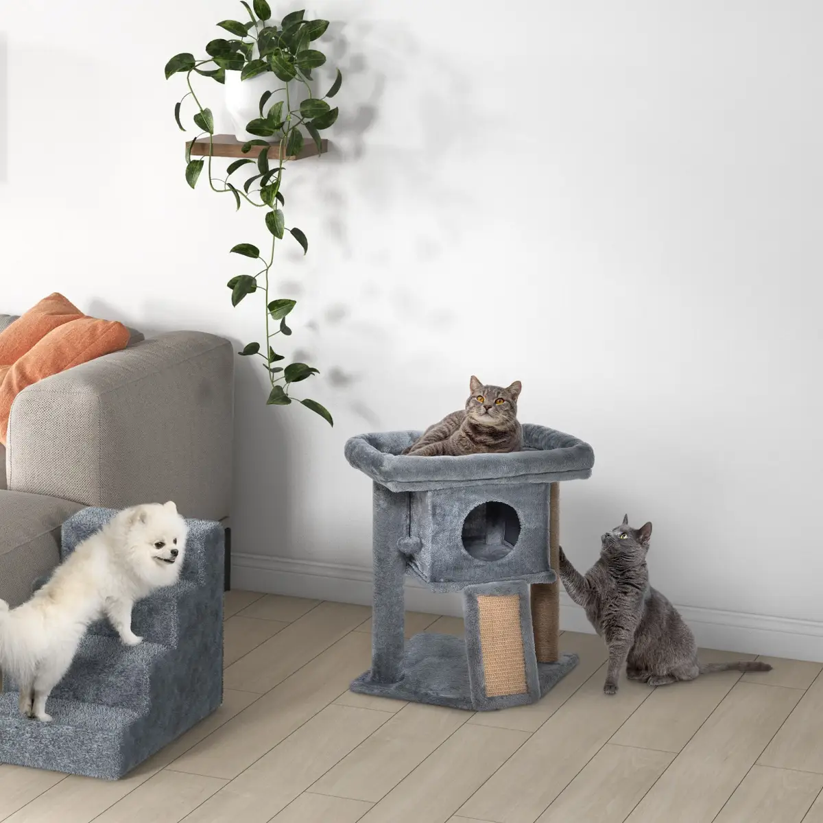 Unbranded Cat Tree Activity Centre W/ Scratching Pad, Toy Ball, Cat House - Grey Pawhut - Cat Tree