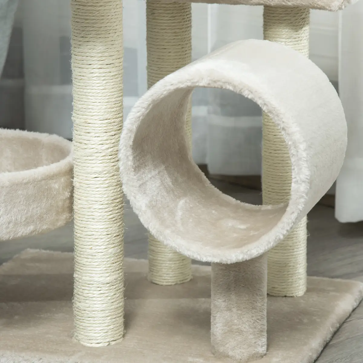 Pawhut Multi-Level Large Cat Tree Scratching Post Perch Play Center Tunnel Beige - Cat Tree