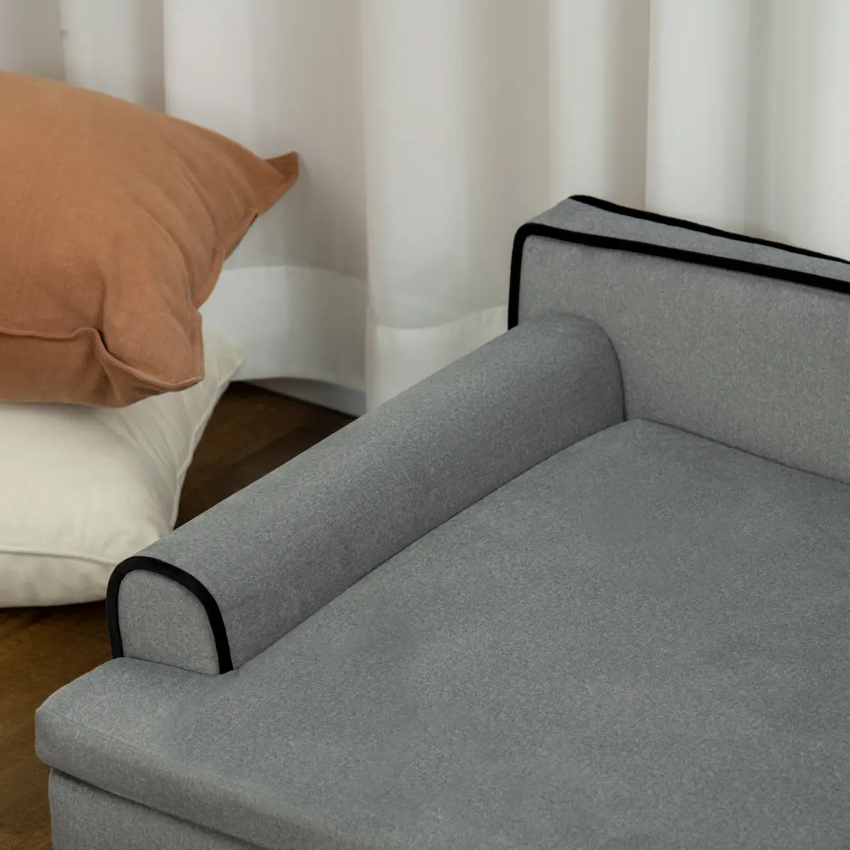 PawHut Pet Sofa for Large, Medium Dogs, with Wooden Legs Water-resistant Fabric, Grey - Dog Beds