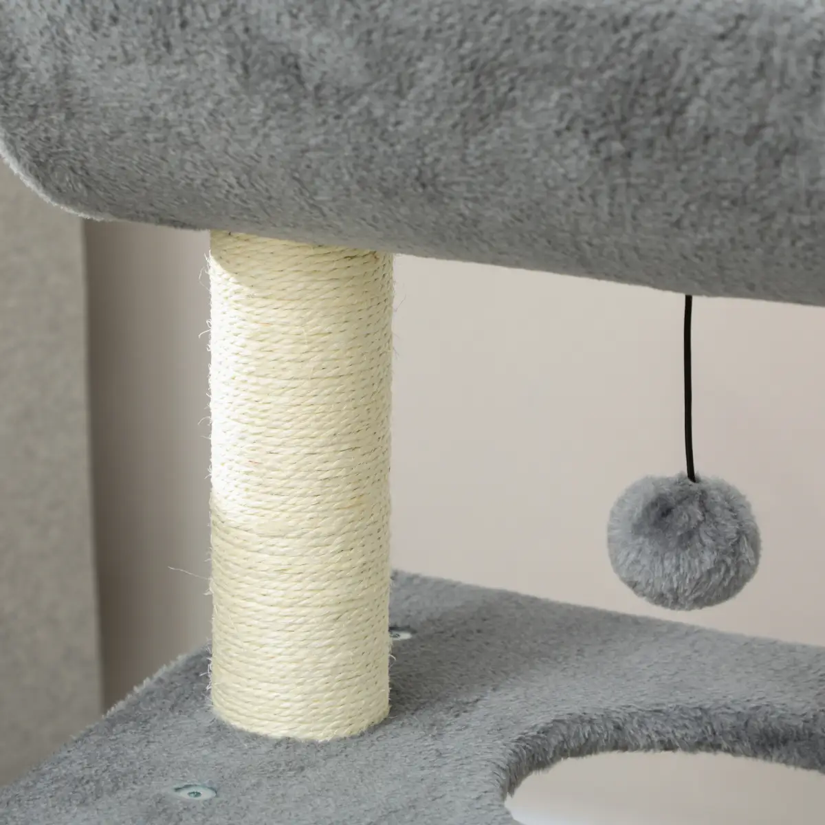 PawHut Cat Tree Tower for Indoor Cats w/ Scratching Posts, Pad, Light Grey, Toy Ball - Cat Tree