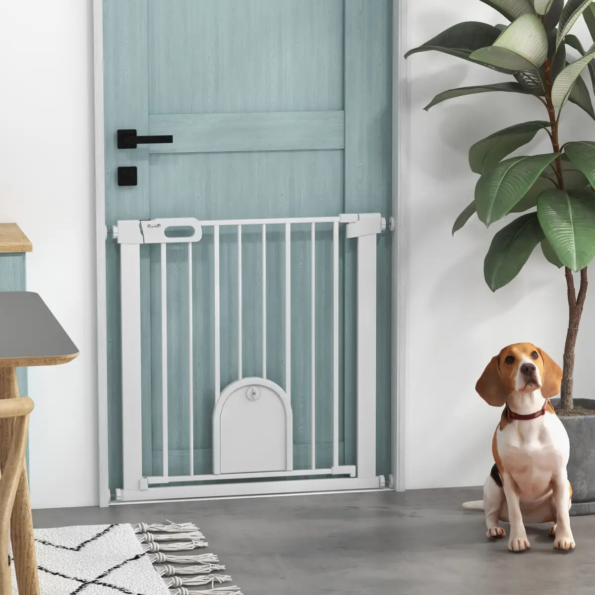 PawHut PawHut 75-82 cm Pet Safety Gate Pressure Fit Stair w/ Small Door Double Locking - Pet Gate