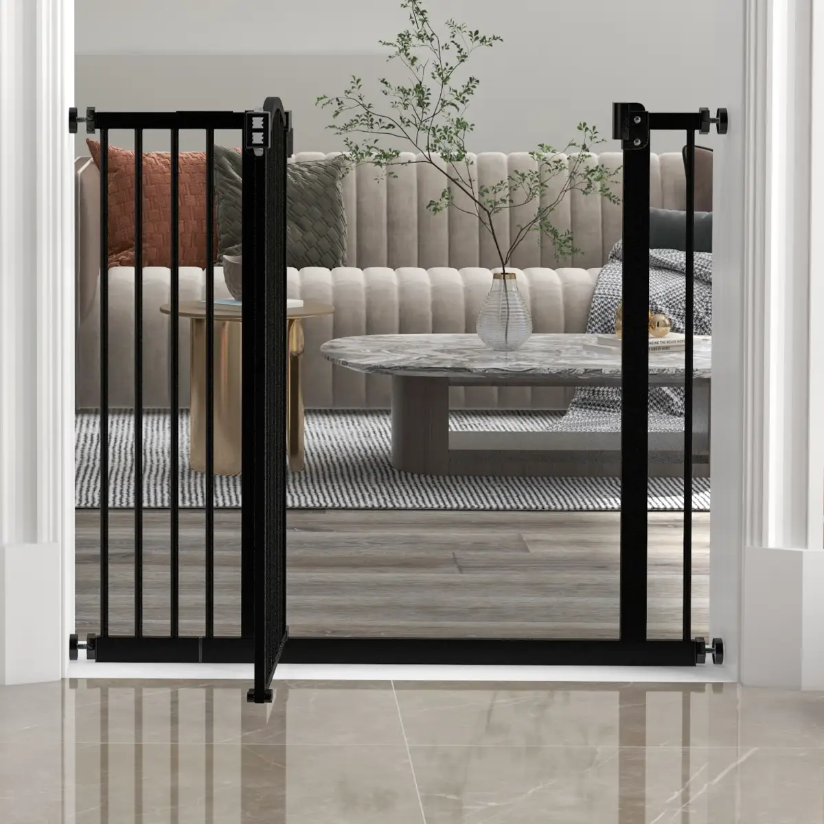 PawHut PawHut 74-94cm Adjustable Metal Pet Gate Safety Barrier w/ Auto-Close Black - Pet Gate