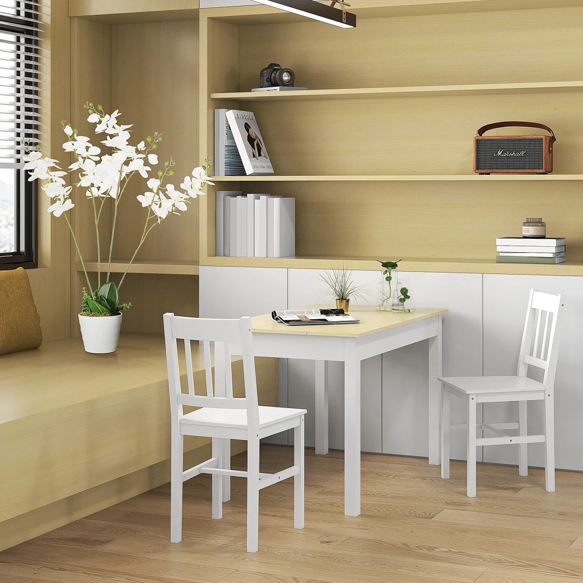 HOMCOM Dining Table 4-6 Seater Oak Veneer Top Thick Legs White Frame For Kitchen by HOMCOM