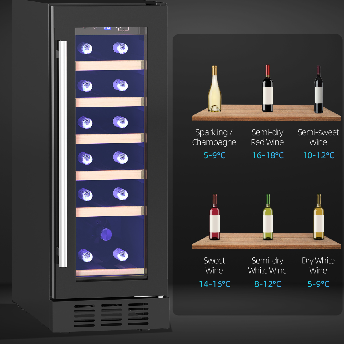 HOMCOM Freestanding / Built-in Wine Cooler Fridge, 19 Bottle, Black - from HOMCOM