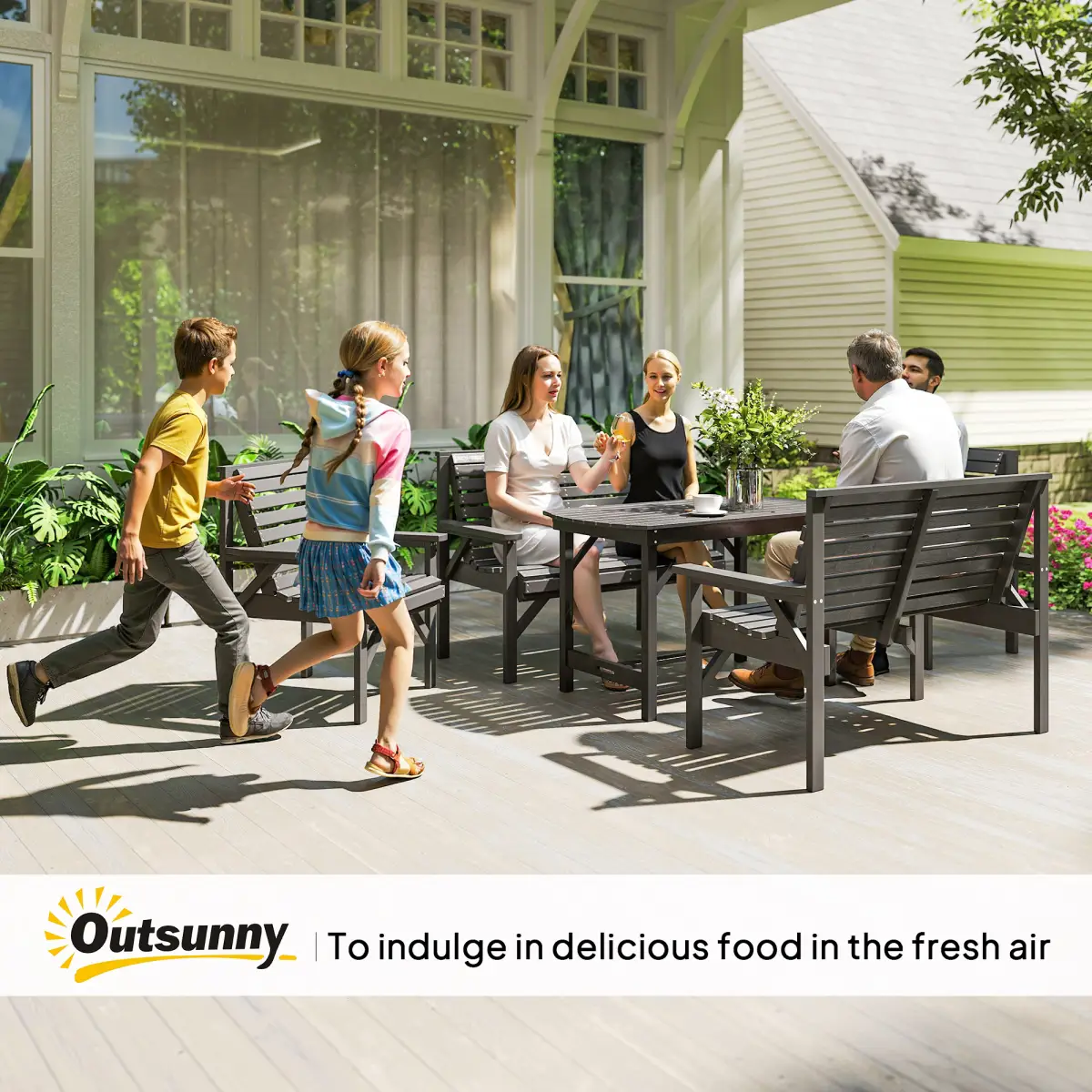 Outsunny Outsunny 5PC Patio Dining Set Wooden Table and Chairs w/ Umbrella Hole Grey - Garden Set