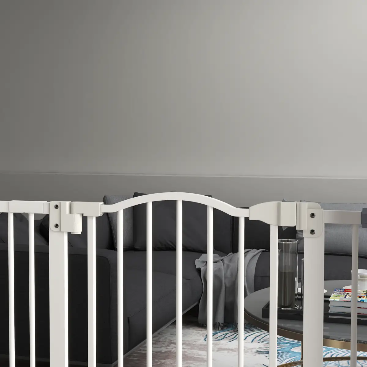 PawHut PawHut 74-94cm Adjustable Metal Pet Gate Safety Barrier w/ Auto-Close Door White - Pet Gate