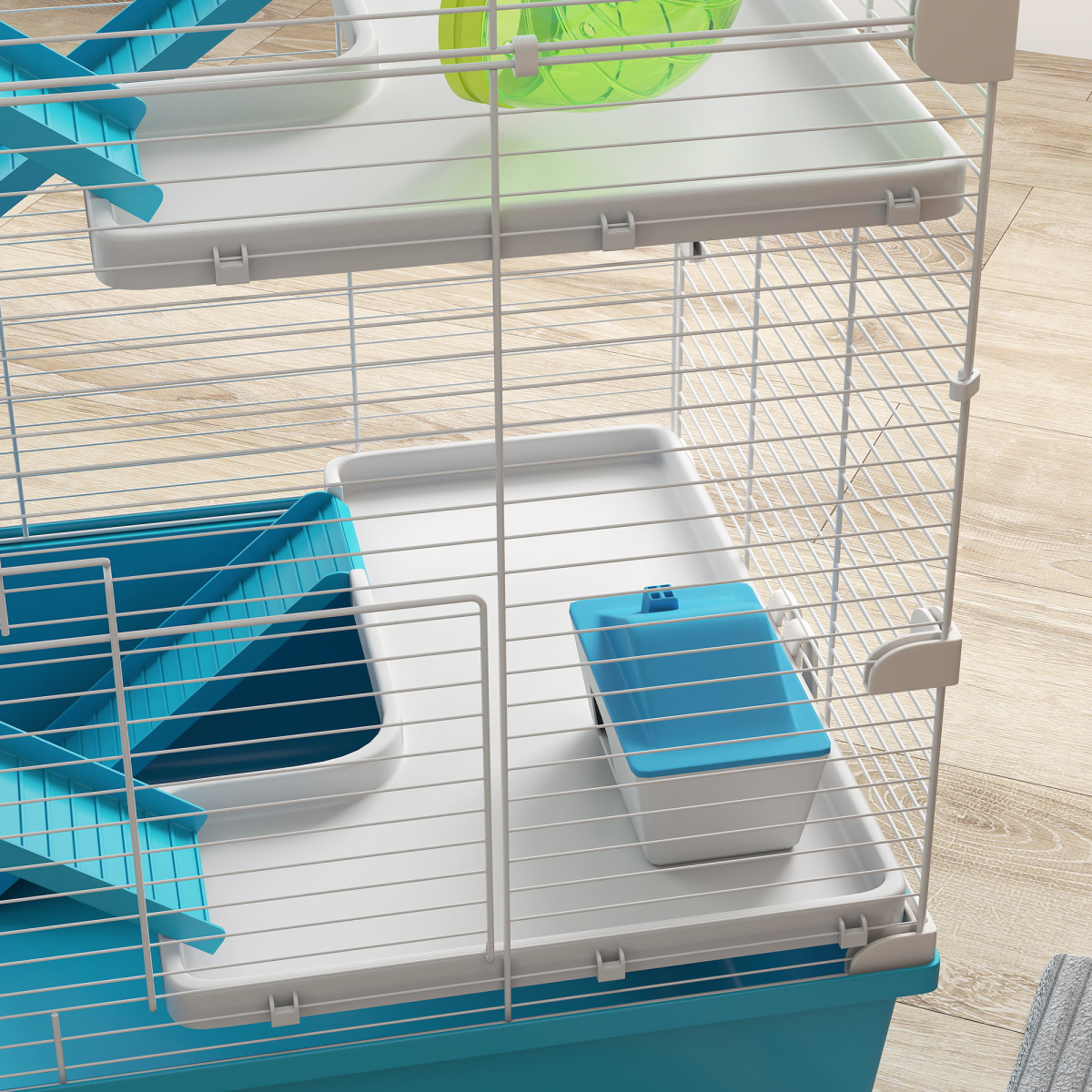 PawHut 6 Tier Hamster Cage with Twin Tower and Accessories, Light Blue - from PawHut