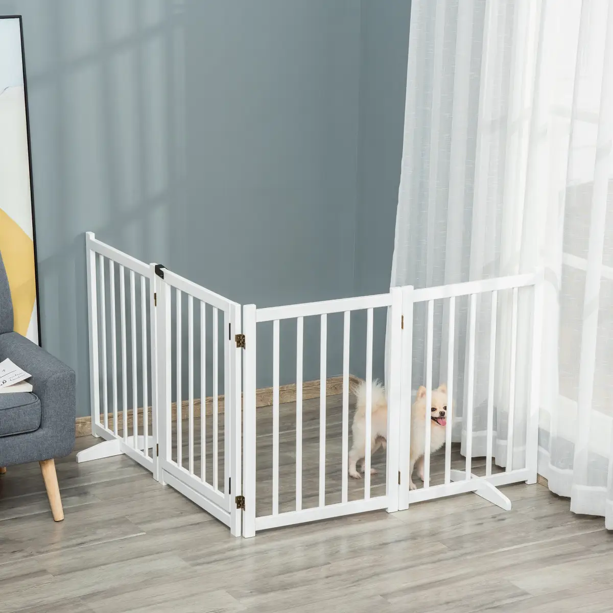 Unbranded Freestanding Pet Gate w/ 2 Support Feet for Doorways Stairs White Pawhut - Pet Gate