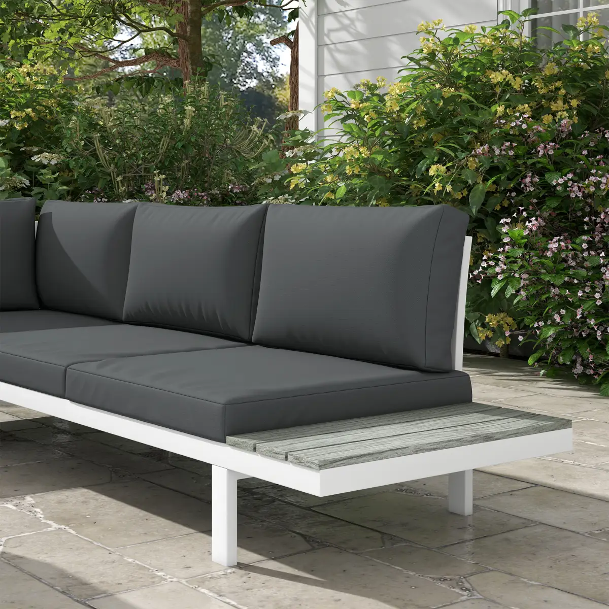 Outsunny Outsunny 4 PCs Garden Set w/ 5-Level Recline Corner Conversation Sofa Set White - Garden Sofa Sets