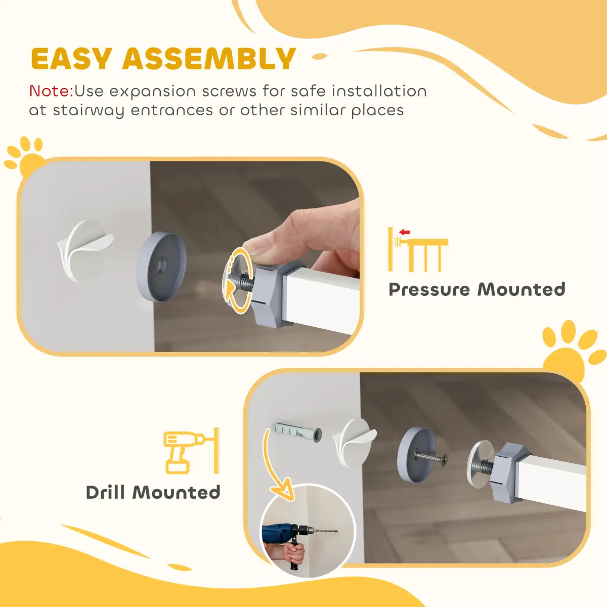PawHut Pressure Fit Safety Gate w/ Auto Closing Door, Double Locking, Openings 74-80cm - Pet Gate