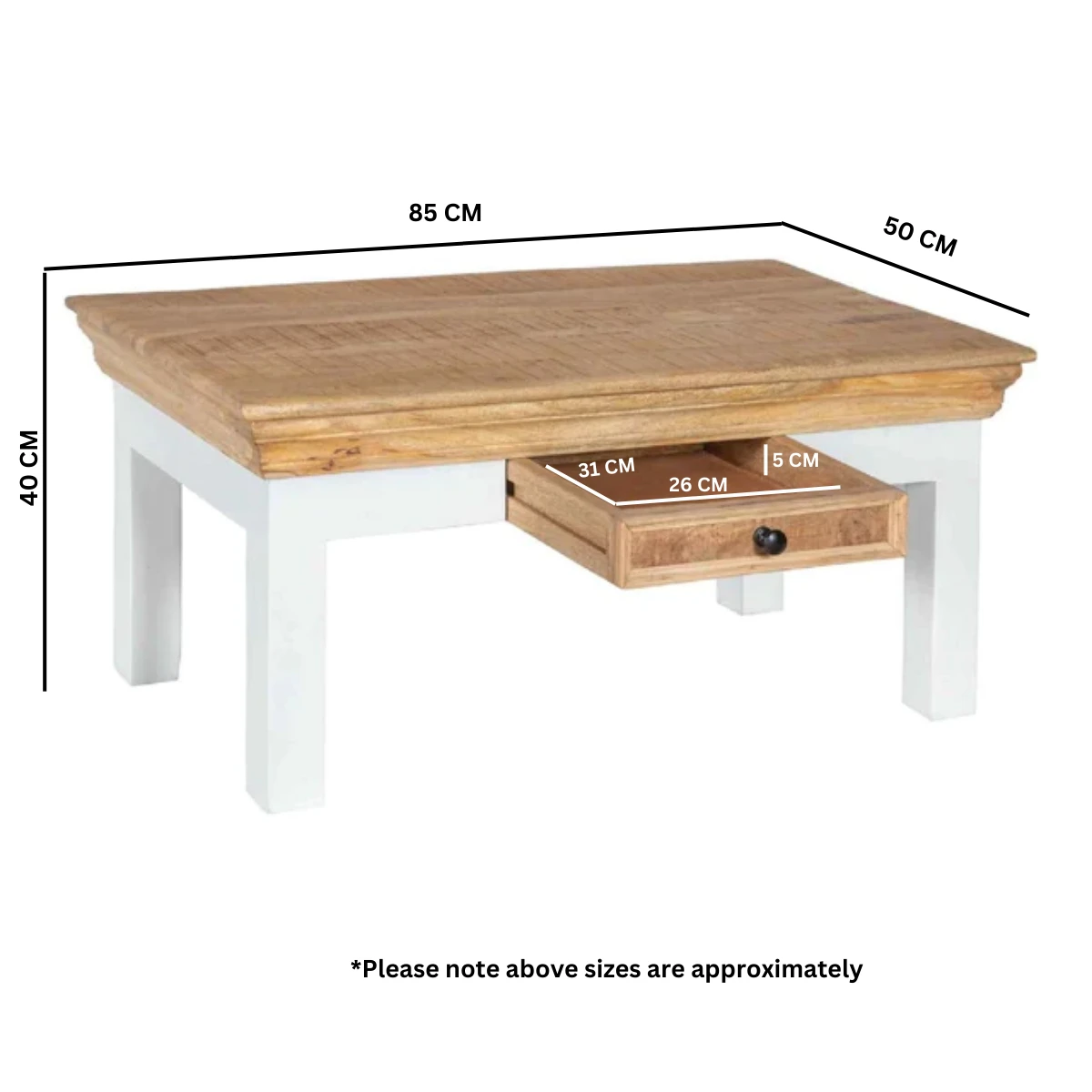 Indian Hub Alfie Coffee Table 26x32x5cm Drawer Living Room - Coffee Table