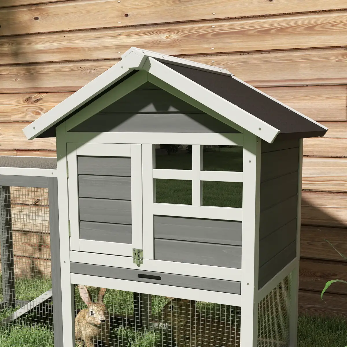 Unbranded 122cm Wooden Rabbit Hutch Bunny Cage Pet House with Tray Ladder Run Pawhut - Rabbit Hutch