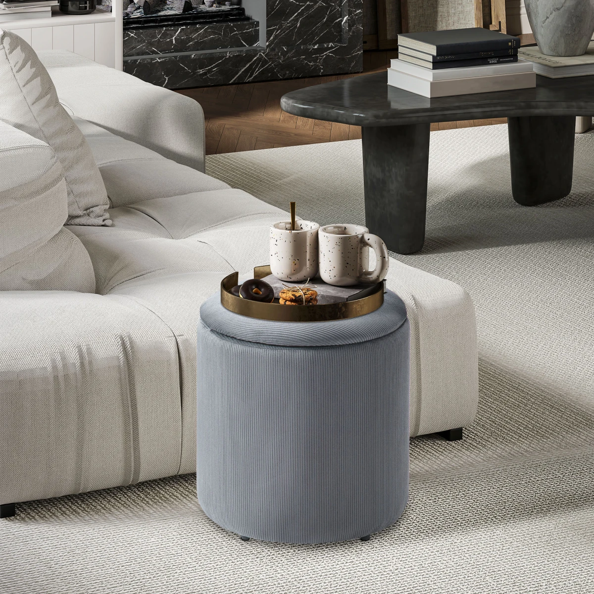HOMCOM Fabric Storage Ottoman Set Large Small Lid by HOMCOM