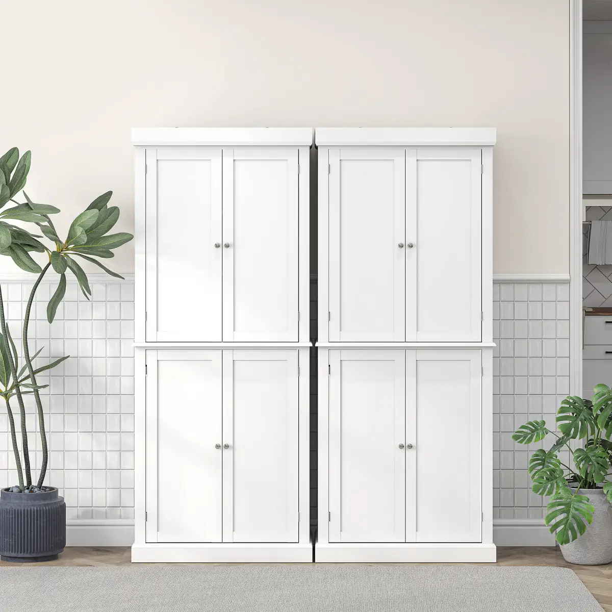 HOMCOM Freestanding Kitchen Cupboard, 6-Tier Cabinet Organizer w/ 4 Adjustable, White - Display Cabinet