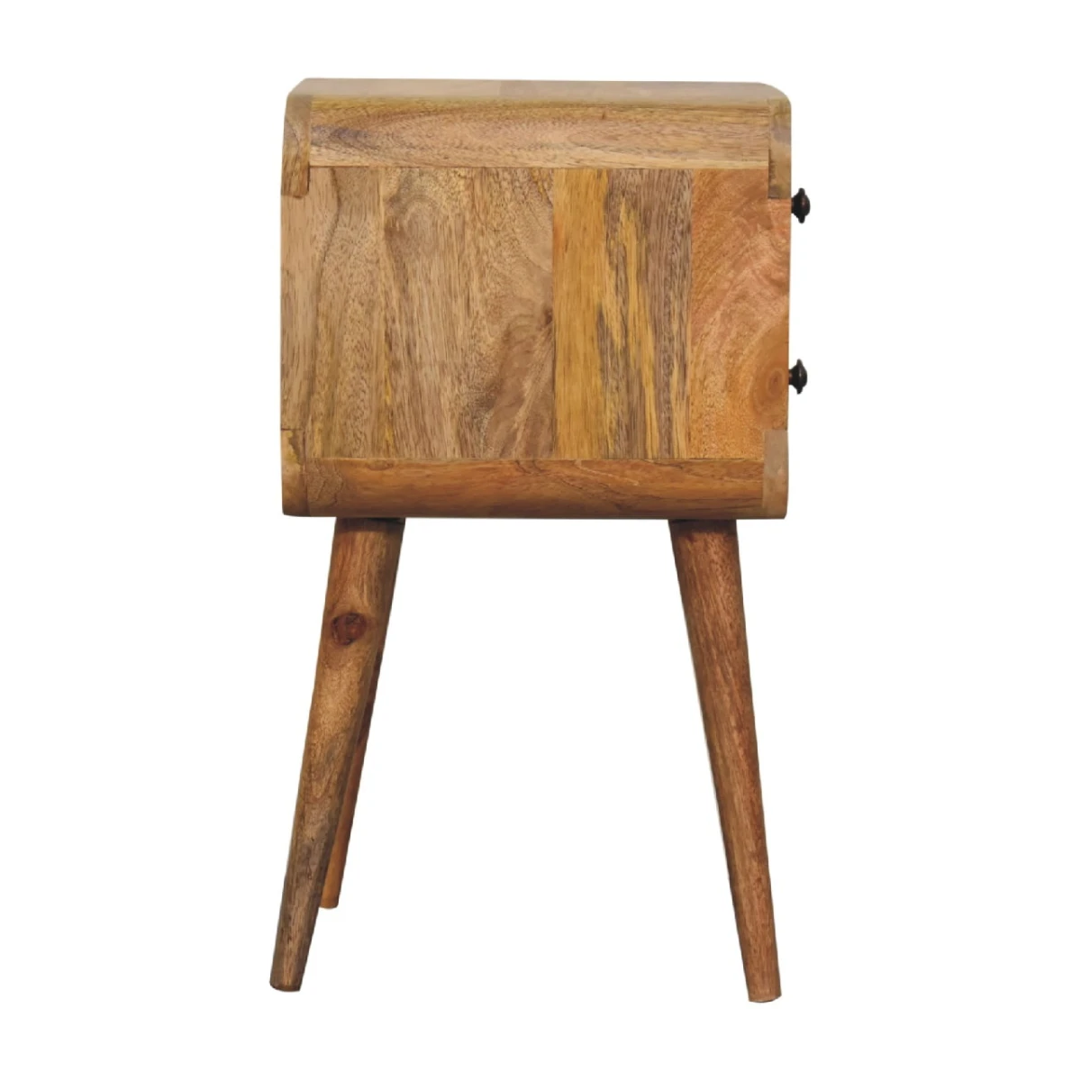 Artisan Nightstand Mini Solid Mango Wood Oak Finish Curved Edges Two Drawer Bedroom Decor for Small Spaces by Artisan Furniture