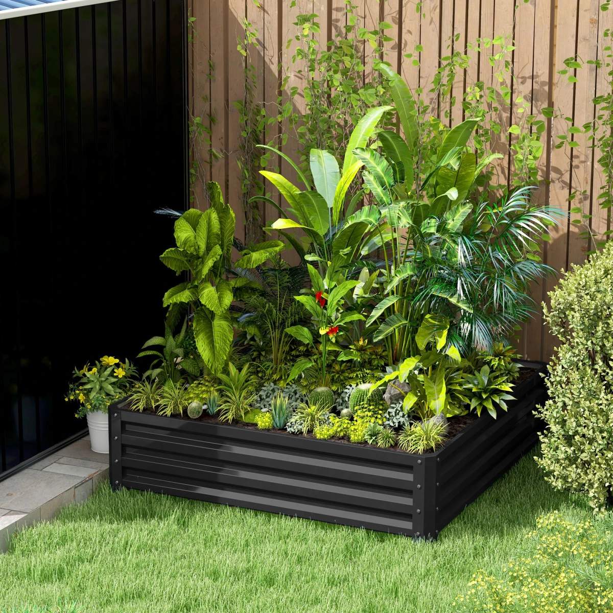Outsunny Sturdy Raised Garden Bed 120x120cm Open Bottom for Gardeners - Planters