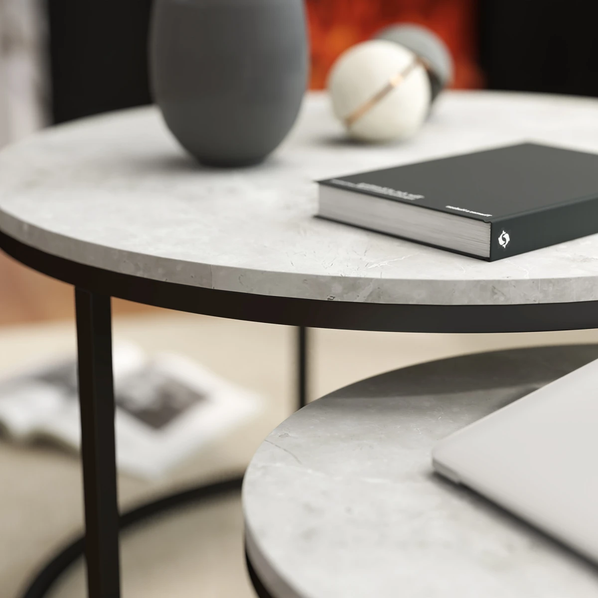 Sturdy Stacking Coffee Tables 2-Pc Marble-Top Home - Coffee Table