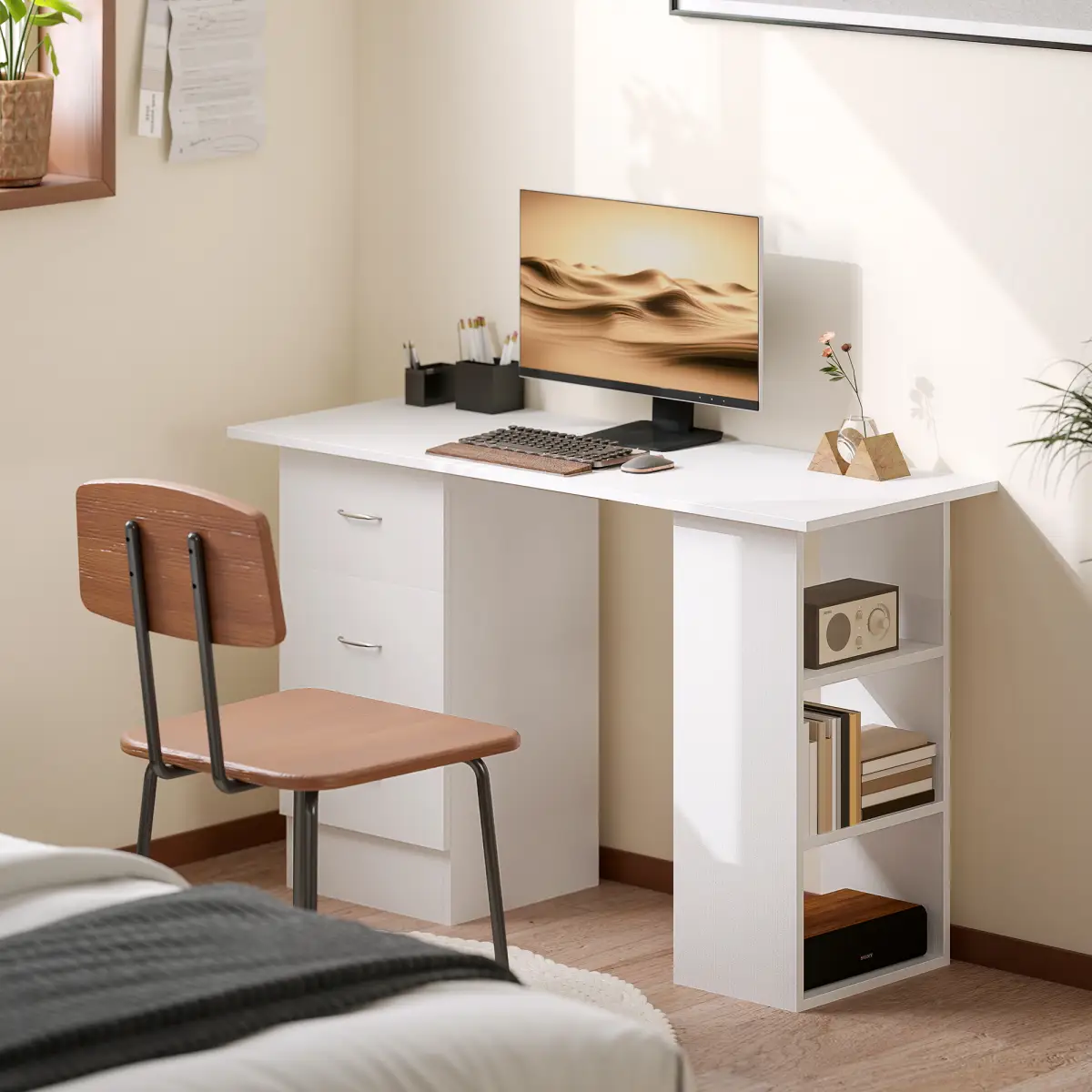 HOMCOM HOMCOM 120cm Computer Desk PC Table Workstation w/ 3 Shelf & Drawers White - Desk