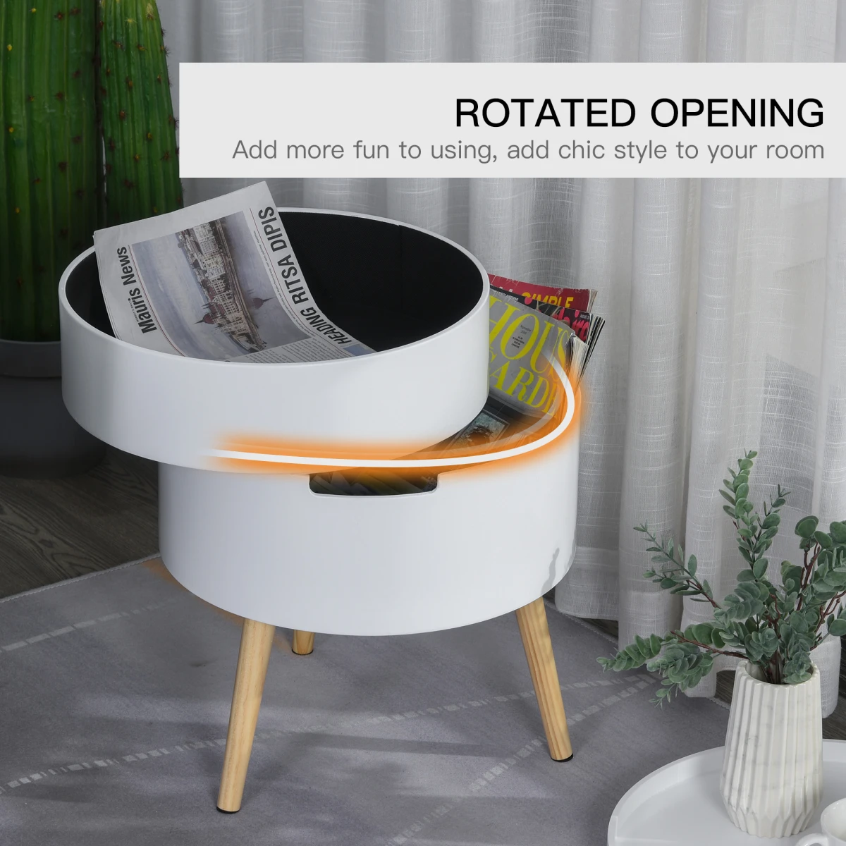 Premium White Circular Side Table Dia 16In Height 20In Removable Top Tray Dual Storage Nightstand And Coffee Table by HOMCOM