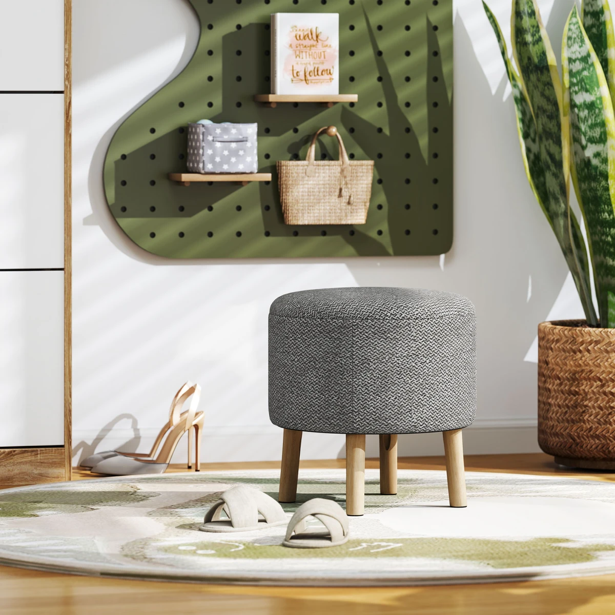 HOMCOM HOMCOM Round Storage Ottoman Compact Hidden - Footstool