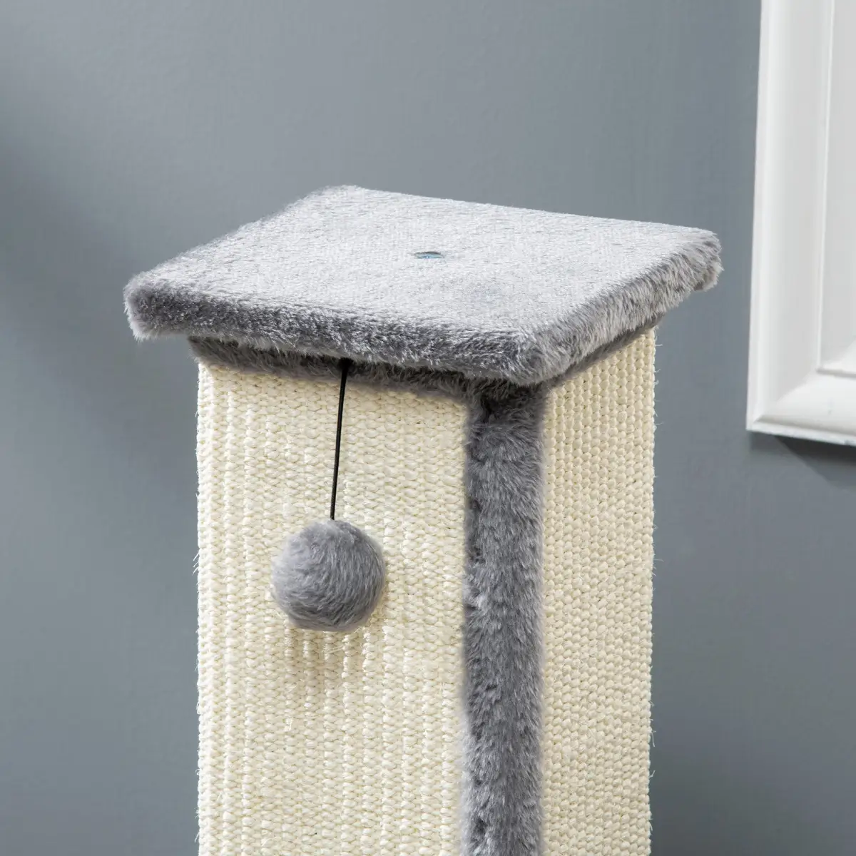PawHut Cat Scratching Post 81cm Cat Scratcher w/ Natural Sisal Rope Hanging Ball Grey - Cat Tree