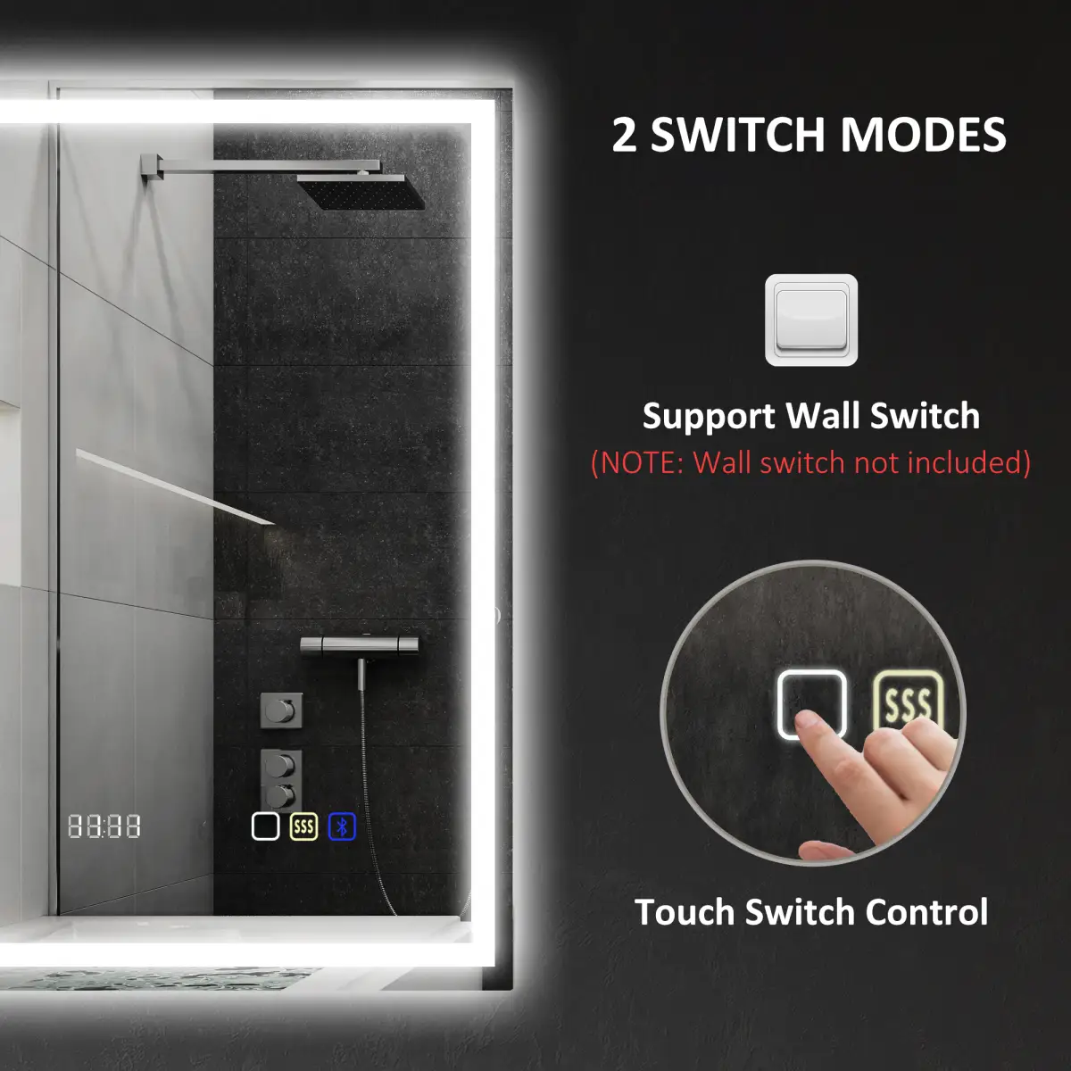 HOMCOM HOMCOM 500 x 700 mm Bathroom Mirror with Bluetooth Clock Lights Demister Pad - Clock