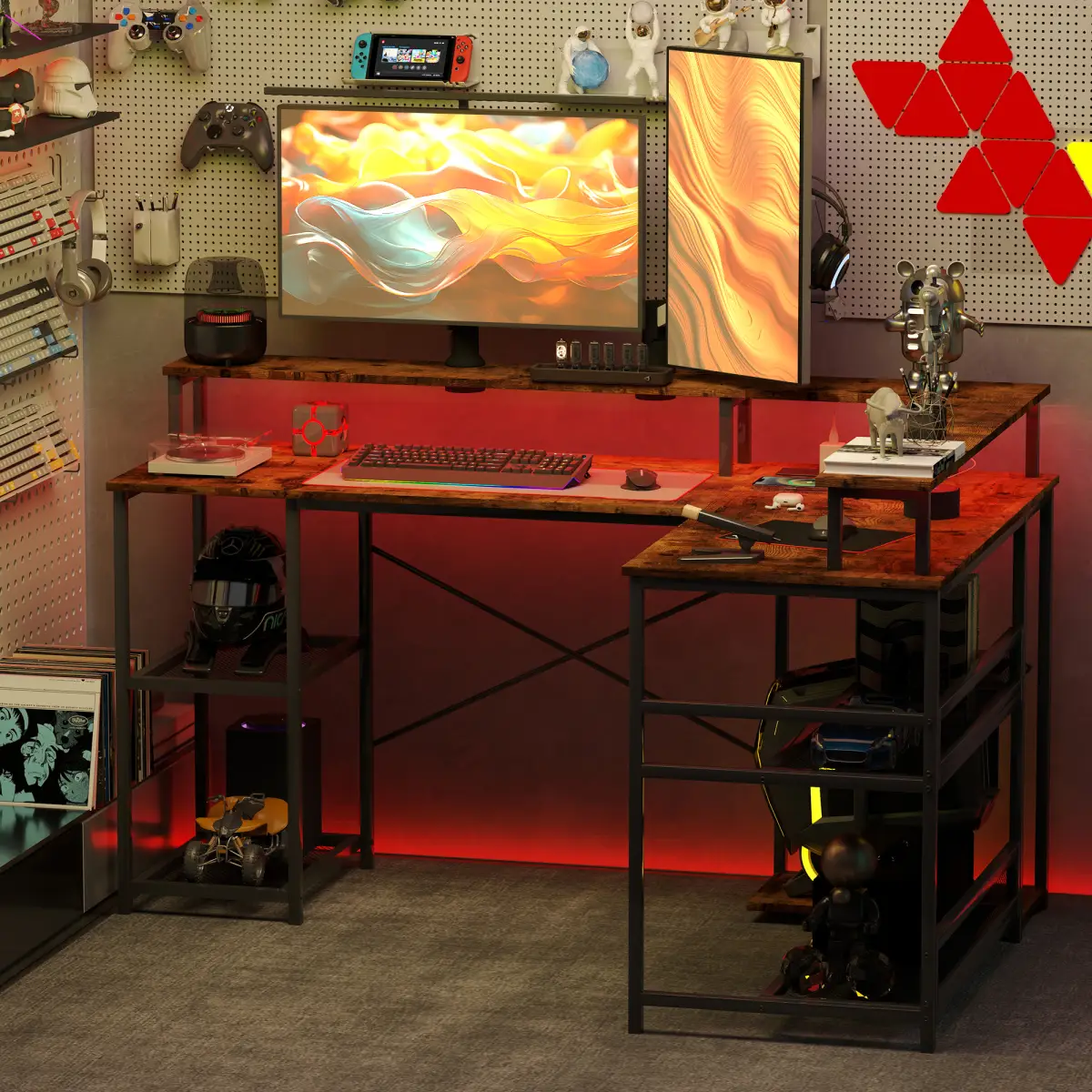 HOMCOM HOMCOM L Shaped Gaming Desk w/ LED Lights and Power Outlets for Small Space - Desk