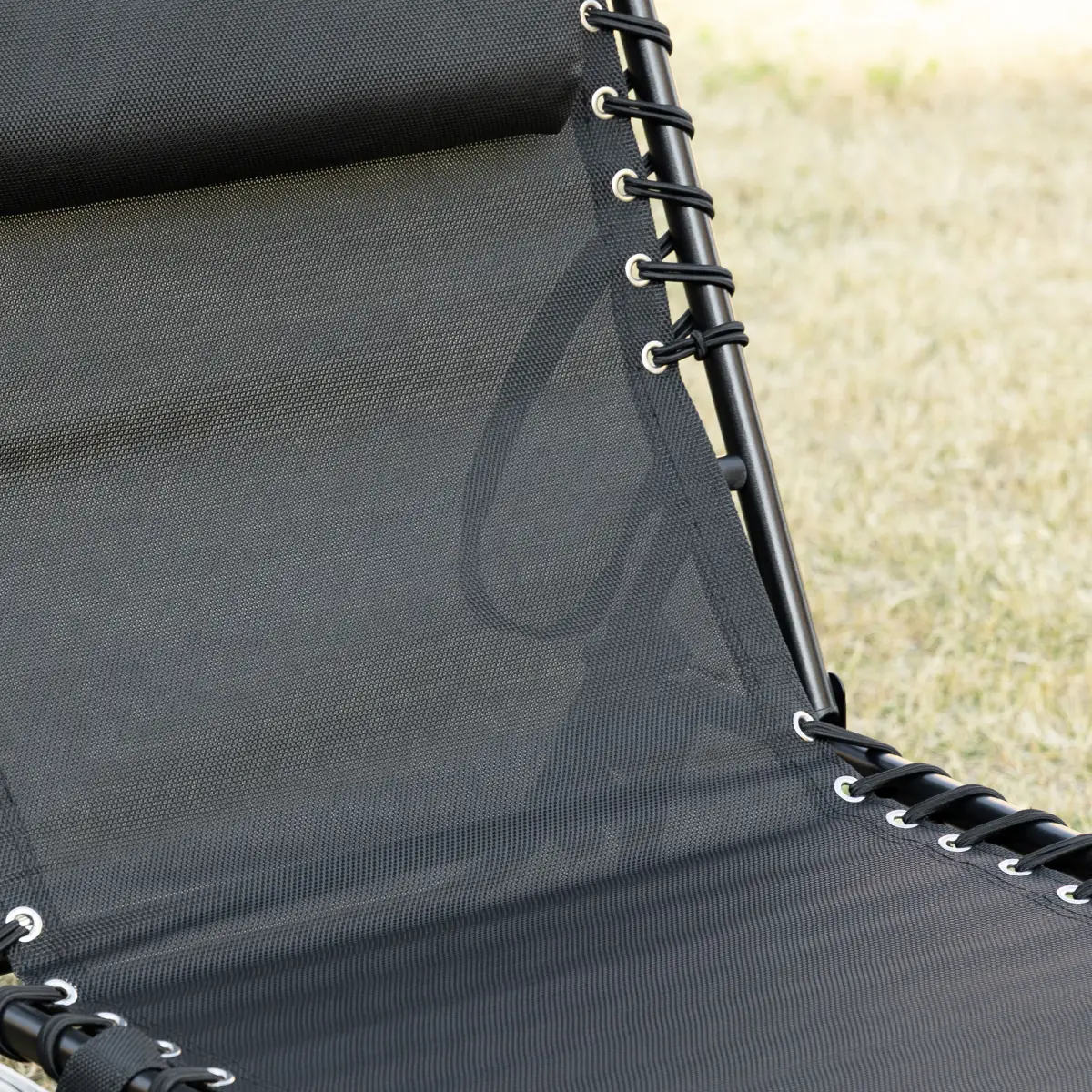 Outsunny Lounger Folding Reclining Camping Bed 5-position Adjustable Black - Sun Lounger