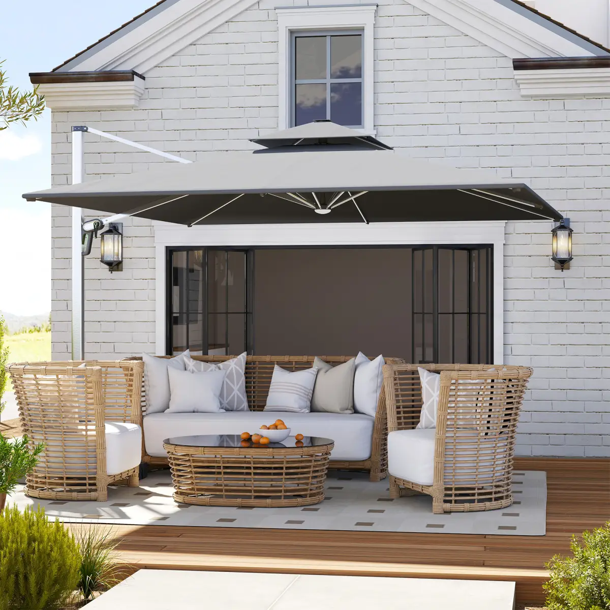 Outsunny Outsunny Garden Cantilever Parasol, Patio Umbrella w/ Solar LED Lights, Grey - Parasol
