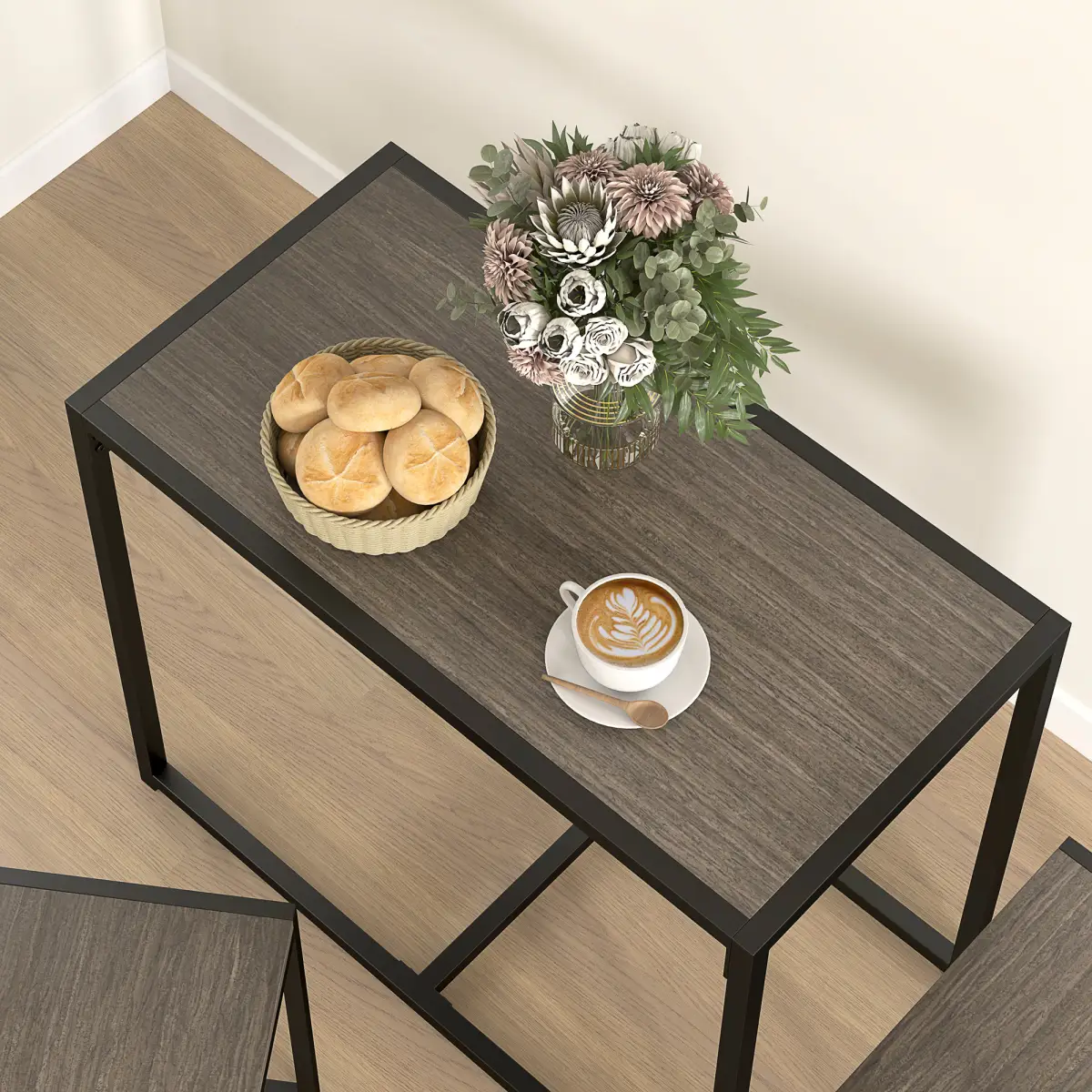 HOMCOM HOMCOM 3 Piece Dining Table Set with Metal Frame Grey Wood-Effect - Dining Set