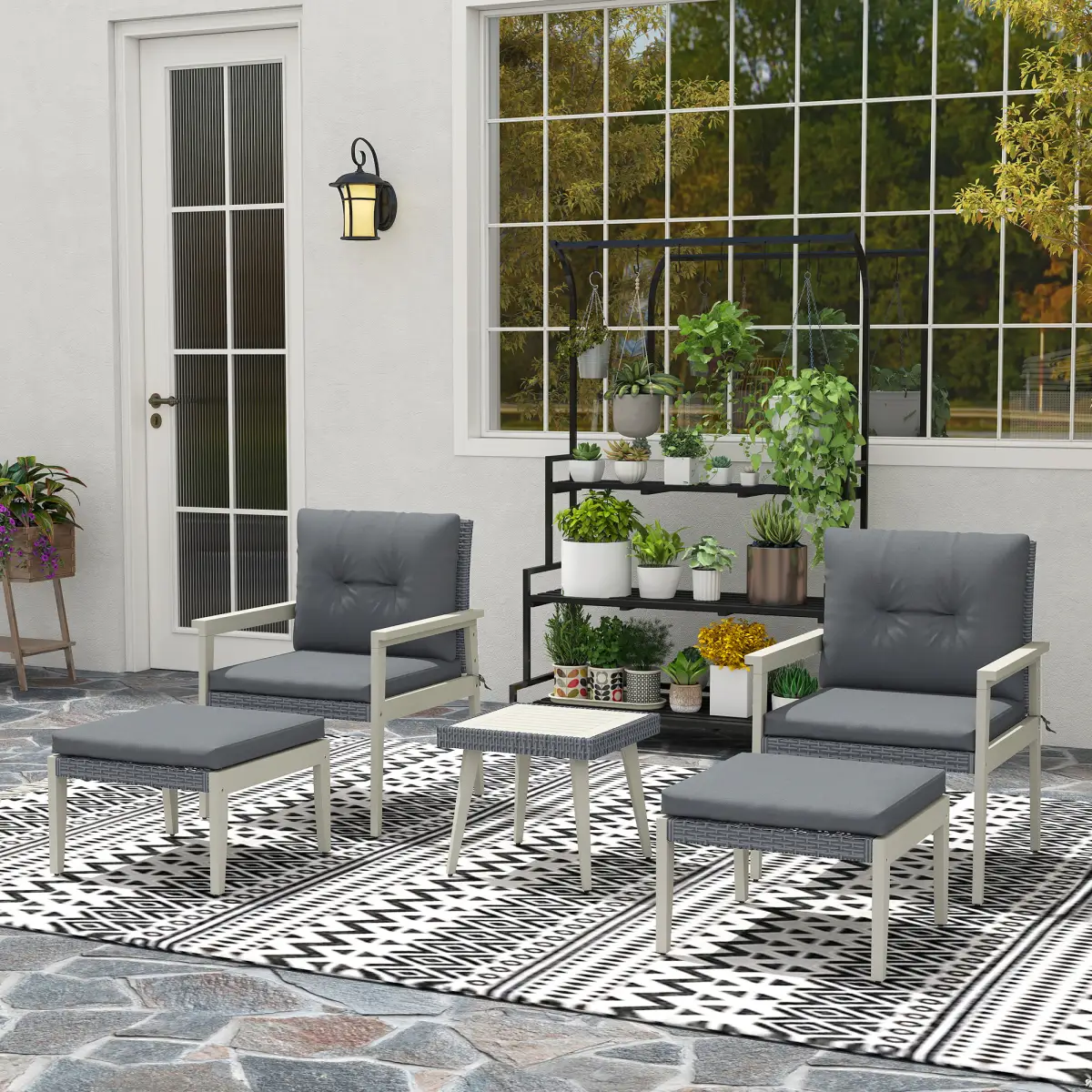 Outsunny Outsunny 5 Pieces Rattan Patio set with Acacia Wood Top Coffee Table - Garden Set