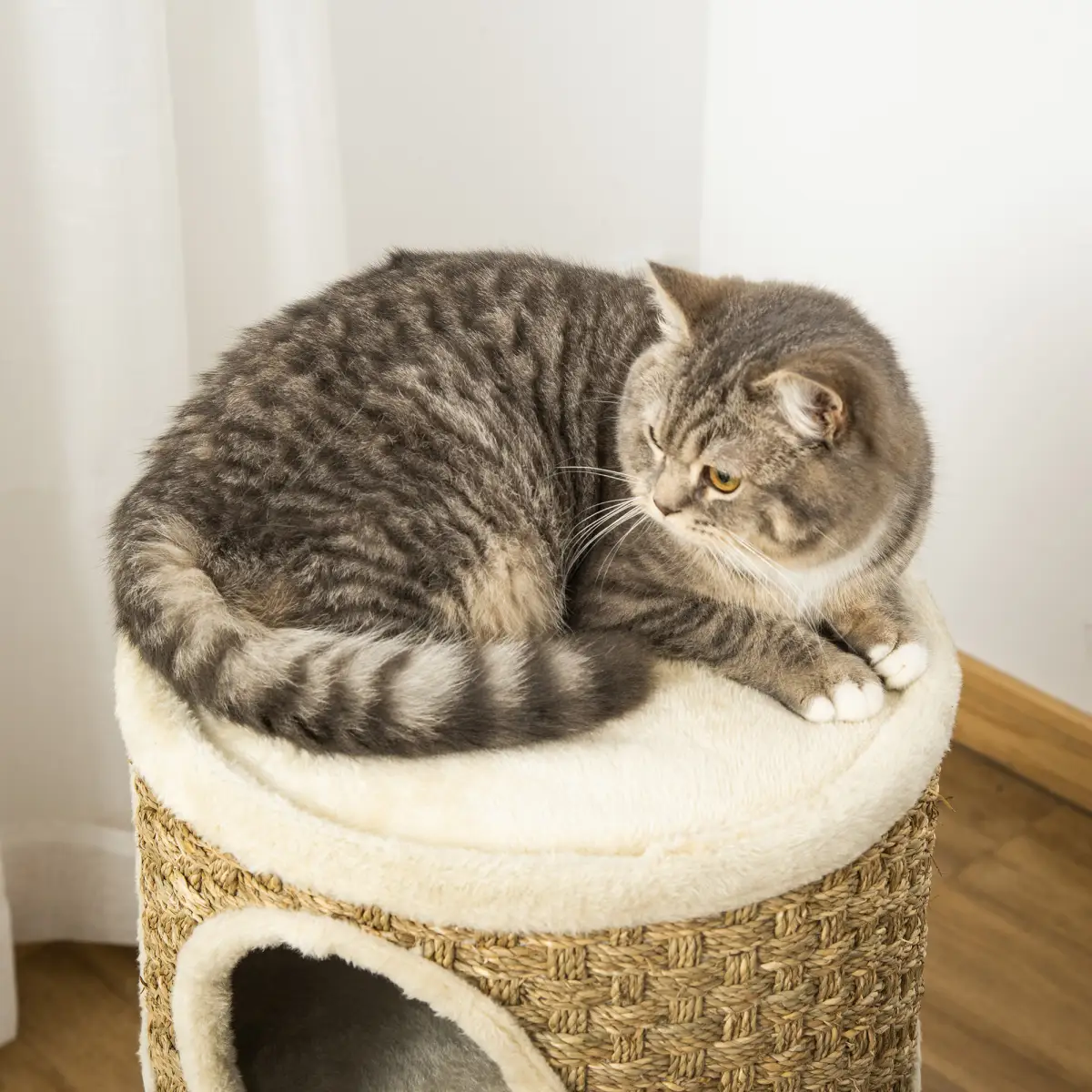 Unbranded Cat Scratching Barrel Kitten Tree Tower with Sisal and Seaweed Rope Pawhut - Cat Tree