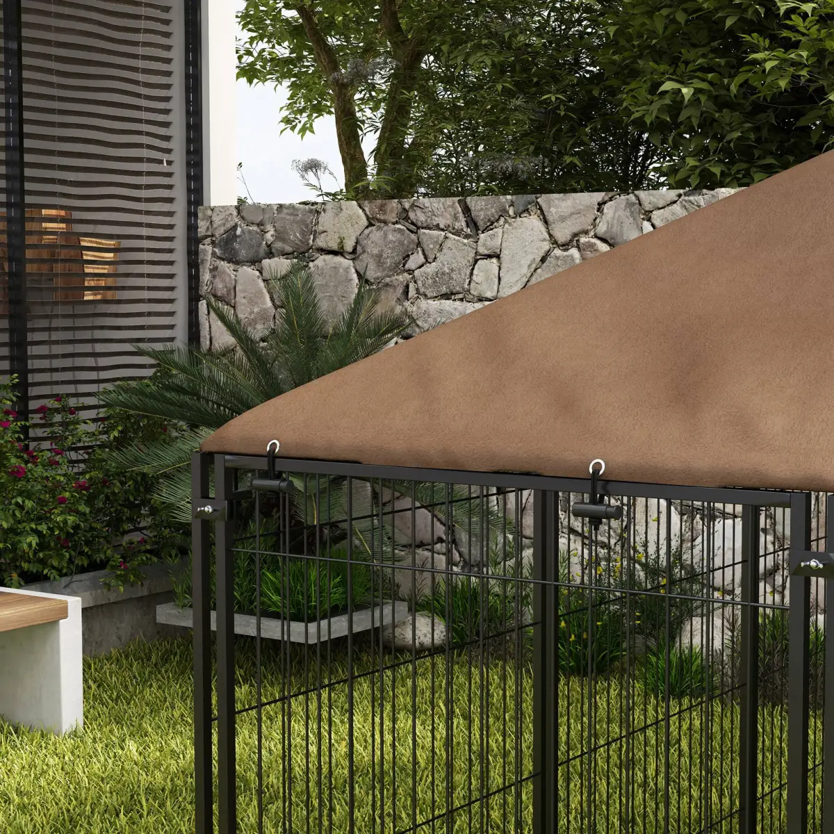 PawHut PawHut Outdoor Dog House Kennel with Canopy Top & Lock Rotating Bowl Holder - Dog Kennel