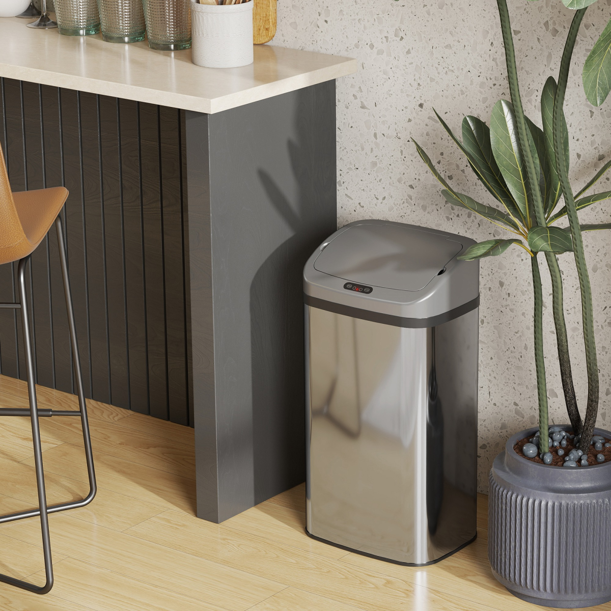 HOMCOM 48L Sensor Bin, Stainless Steel Kitchen Bin with Automatic Close - from HOMCOM
