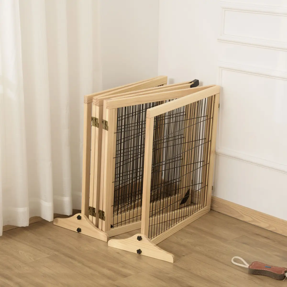 PawHut PawHut Freestanding Pet Dog Gate, Six-Panel Foldable Wooden Playpen, 432cm - Pet Gate