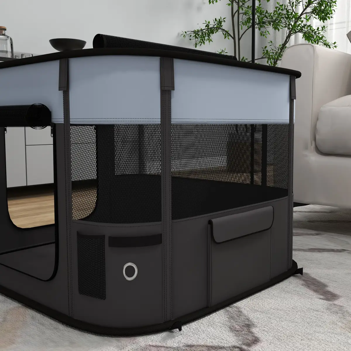 PawHut PawHut Portable Dog Pen for Puppies, Rabbits, Kittens, Guinea Pigs - Grey - Pet Playpen