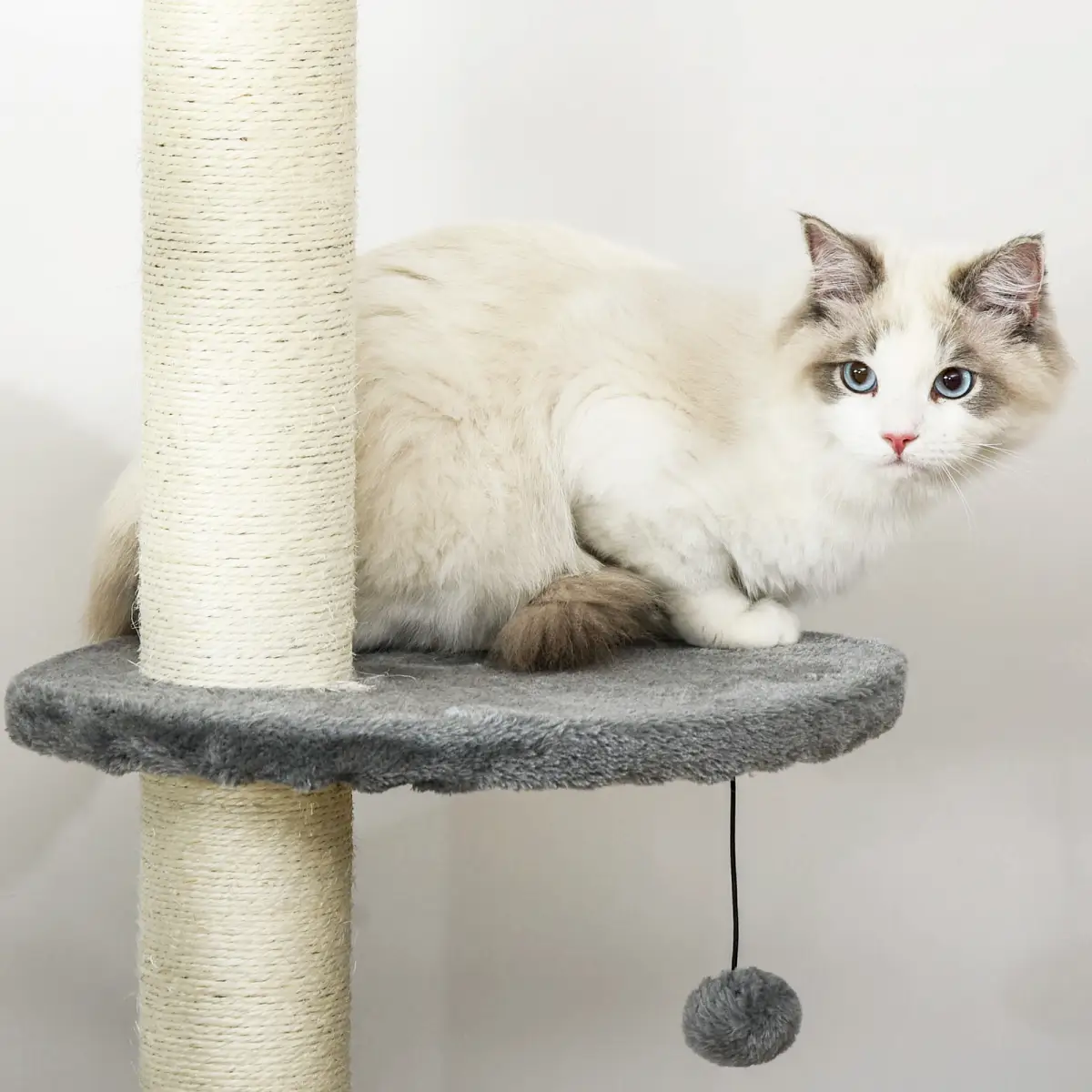 Pawhut Cat Tree, Multi-Floor Pet Playhouse w/ Solid Scratching Post, Light Grey - Cat Tree