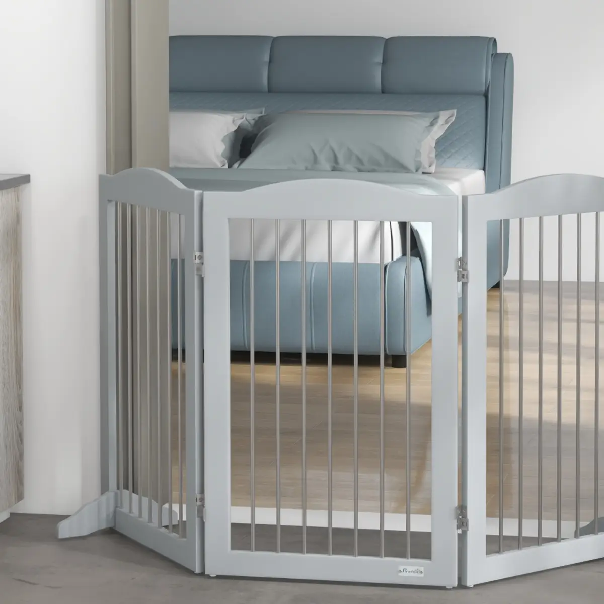 PawHut PawHut Foldable Dog Gate, Freestanding Pet Gate with Two Support Feet - Grey - Pet Gate