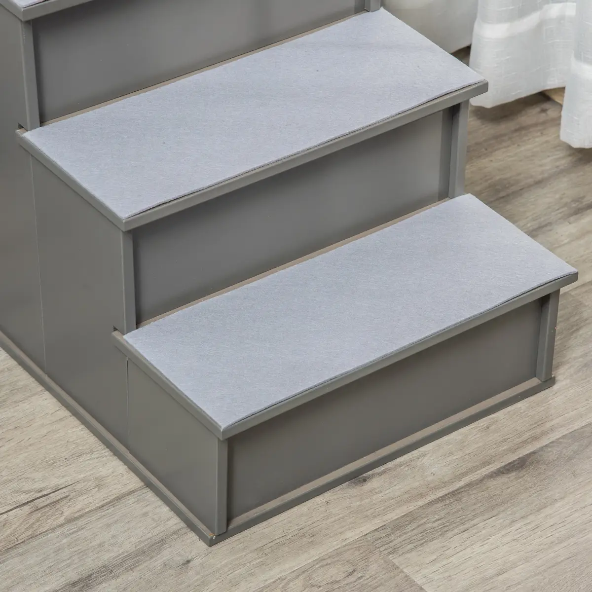 Unbranded 4 Step Wooden Dog Steps Pet Stairs Cat Ladder for Bed Couch, Grey Pawhut - Dog Steps