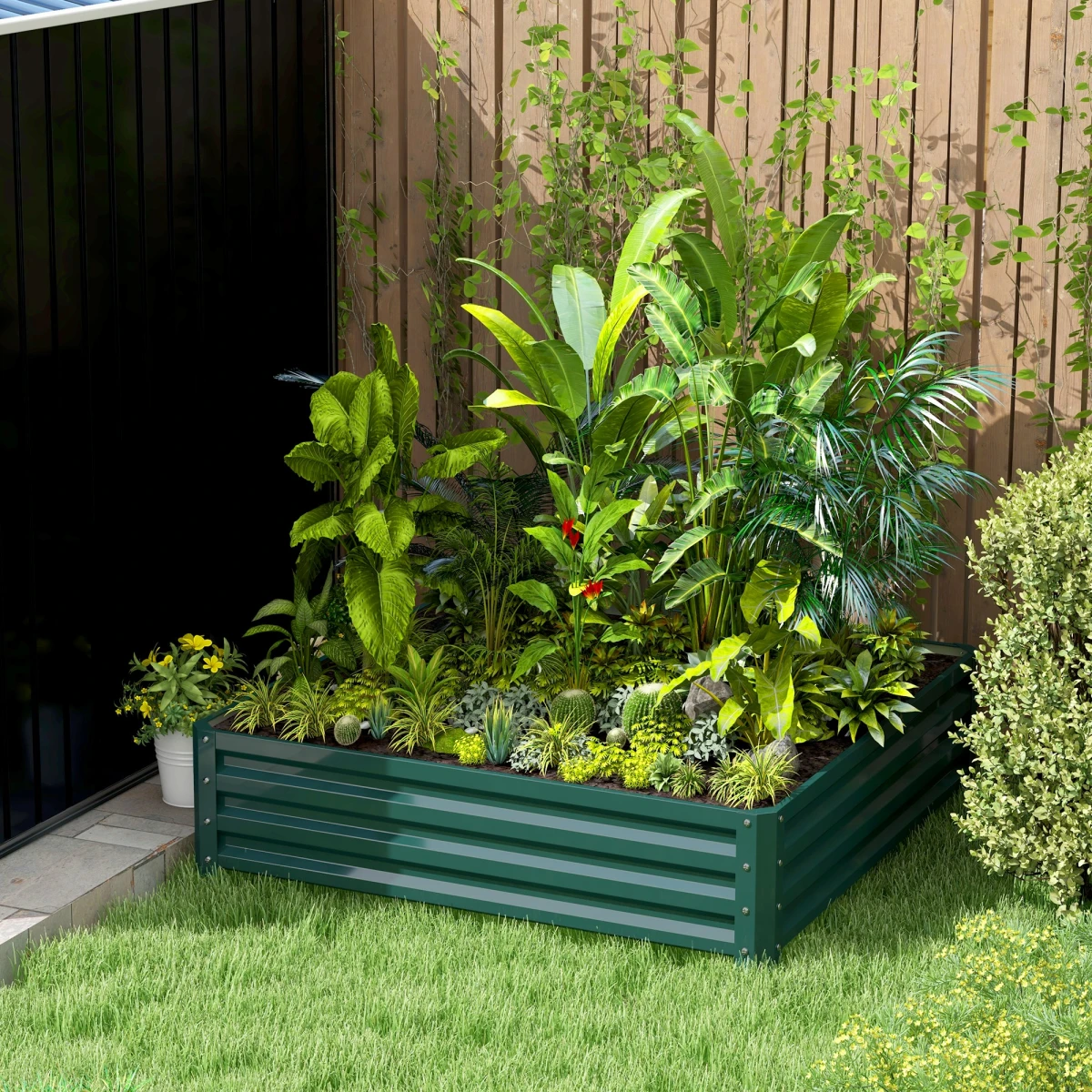 Premium Raised Garden Bed 120x120cm Open Bottom Vegetables by Outsunny