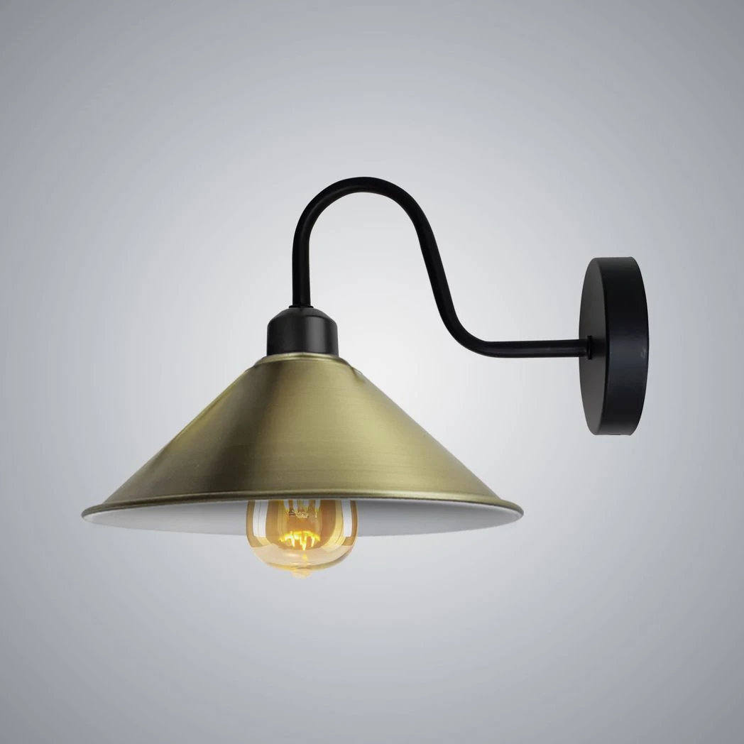 Green Brass Wall Light Cone Shade Swan Neck Sconce For Home by Un-branded
