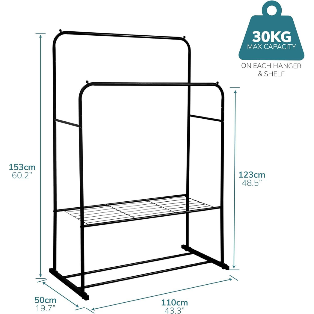 Direct Online Houseware Sturdy Double Clothes Rail H153 W110 D50 30kg Capacity Home - Wardrobe