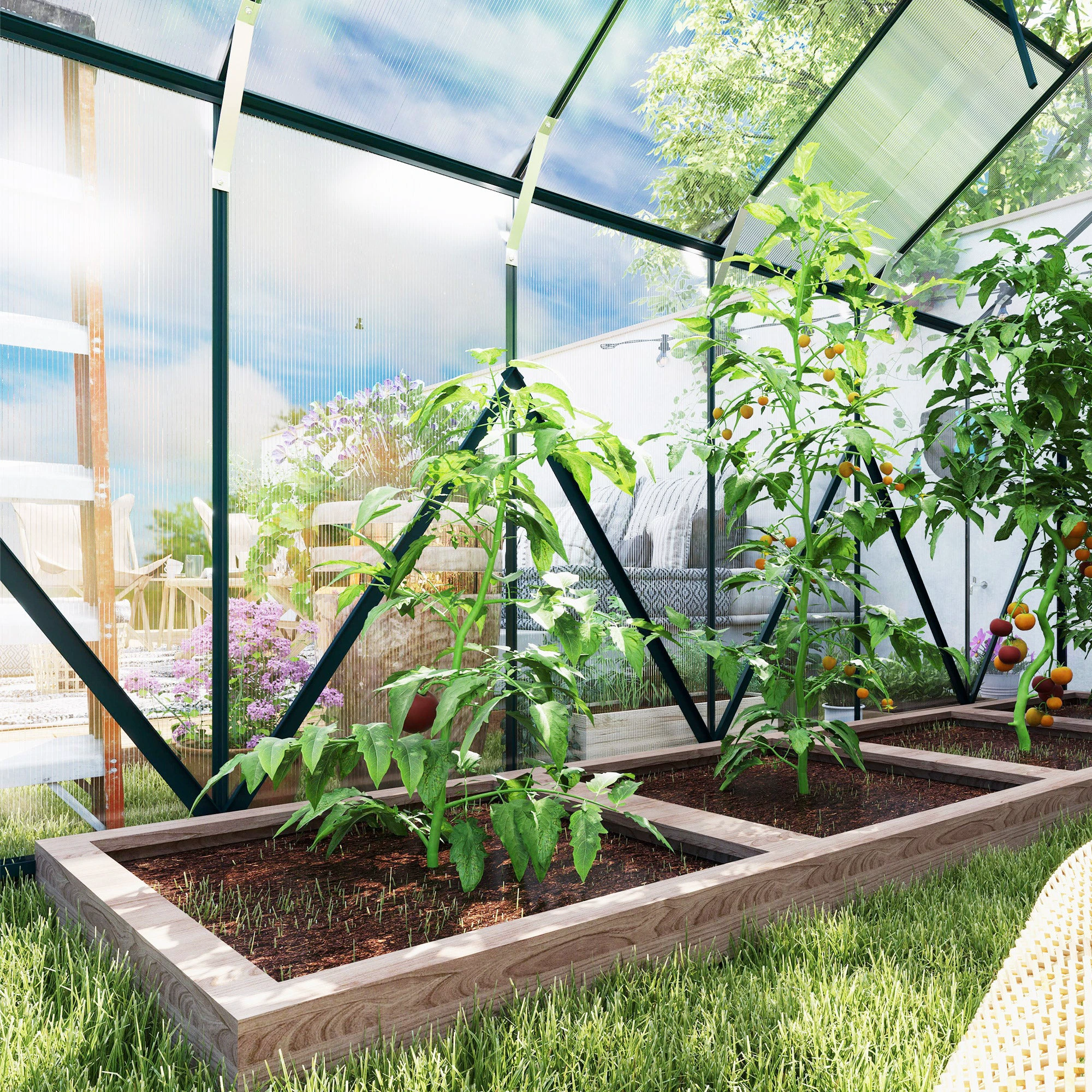 Unbranded Outsunny Walk In Greenhouse 8x12 Ft With Polycarbonate Panels And Double Sliding Door For Gardeners - Greenhouse